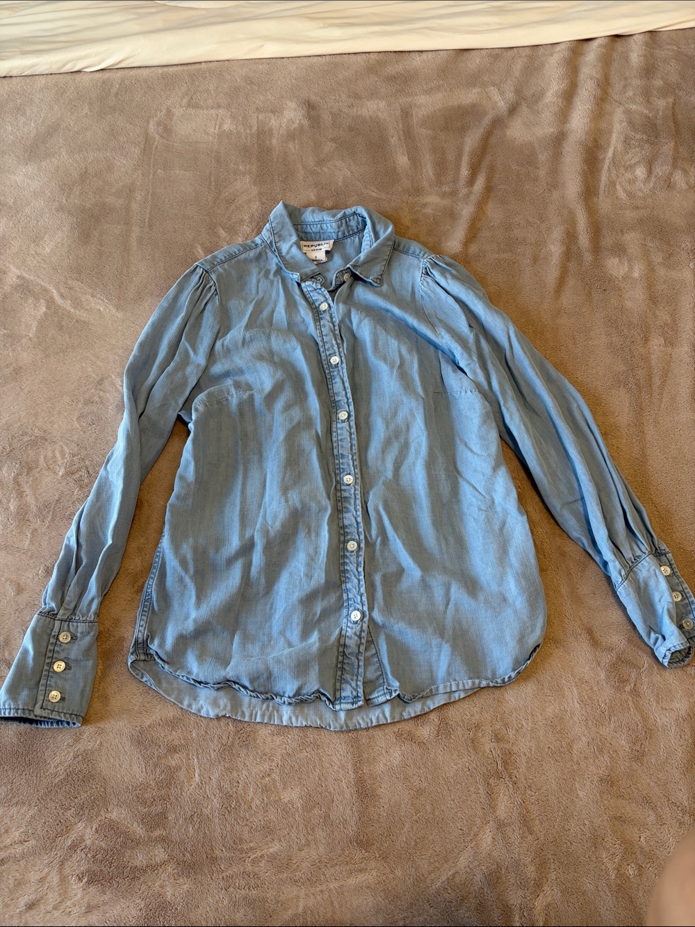 For The Republic Light Blue denim Button-Down Shirt